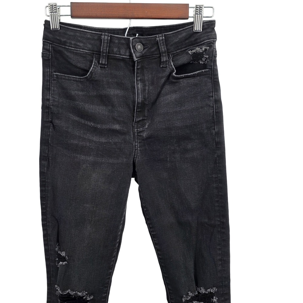 American Eagle‎ Black Wash Distressed High Waisted Jeggings Women's Size 8